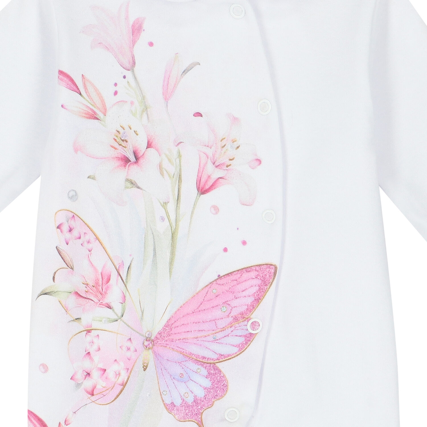 Baby Girls White & Pink Floral & Butterfly Babygrow, 1, hi-res image number null